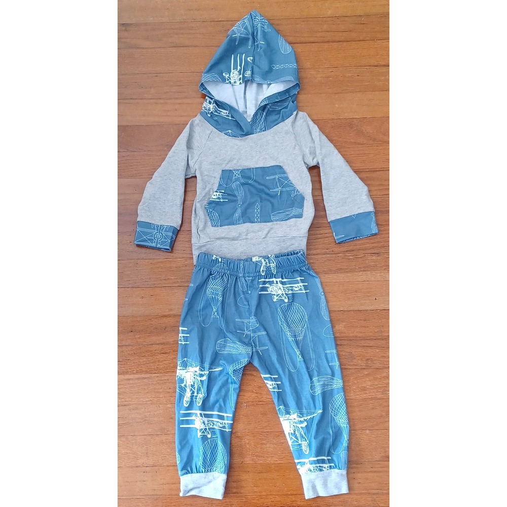Unbranded Airplane Hoodie and Joggers Set Kid 80 (12M) Blue Grey Aviation Print